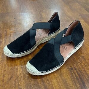 Black Fabiolas Handcrafted in Spain, Leather Upper, Espadrilles Wedge Flats